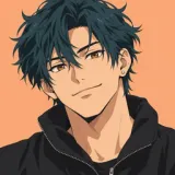 A flat anime avatar with teal hair and a black jacket