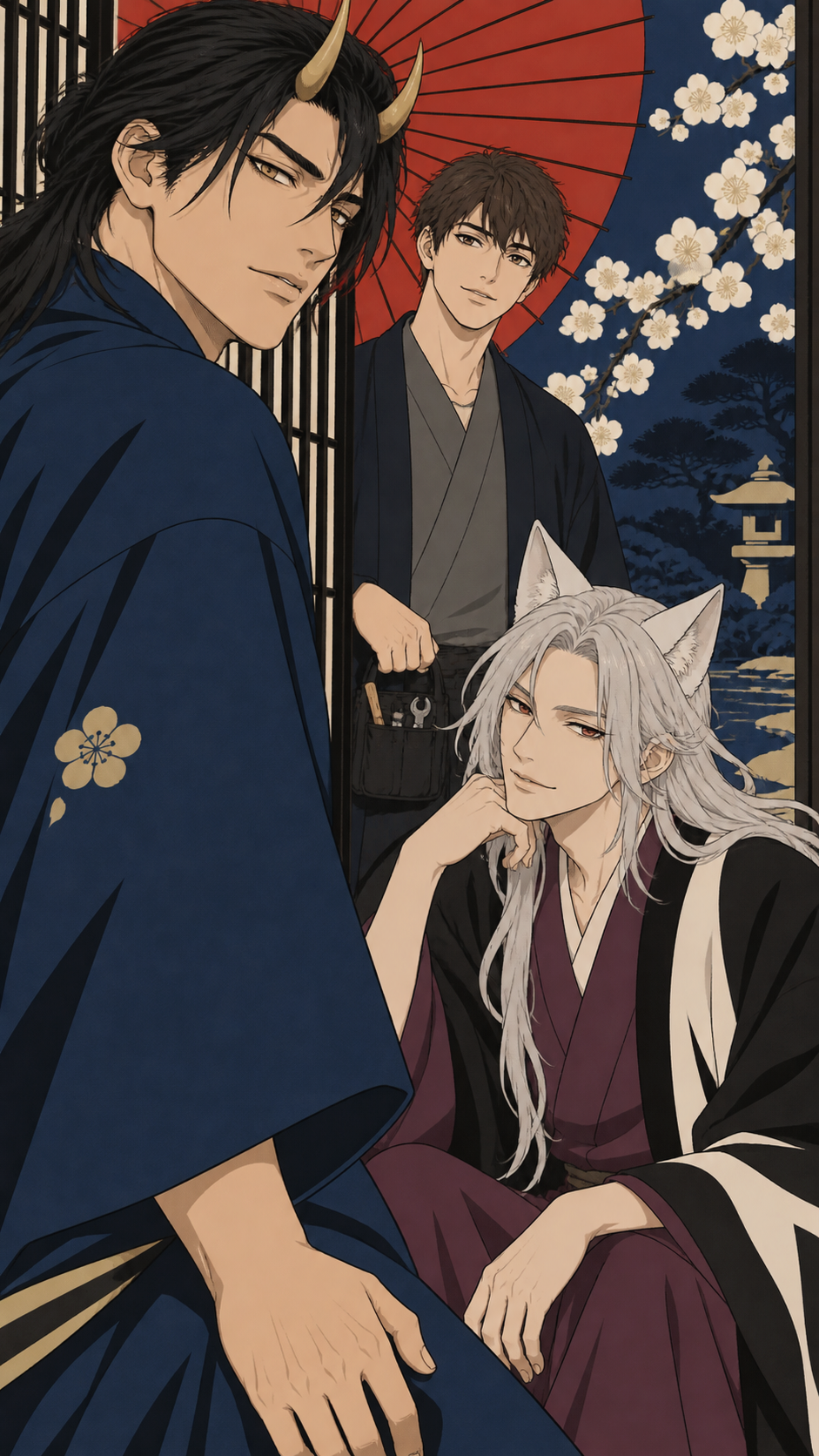 京都あやかし夜話――花嫁の契約、保留中:黒鉄 朔夜、白月 灯真、水瀬 悠人が登場するストーリーの表紙